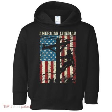 Lineman American Flag Electric Cable Gift Patriotic Lineman Toddler Hoodie