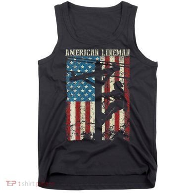 Lineman American Flag Electric Cable Gift Patriotic Lineman Tank Top