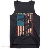 Lineman American Flag Electric Cable Gift Patriotic Lineman Tank Top thumb 0