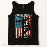 Lineman American Flag Electric Cable Gift Patriotic Lineman Tank Top thumb 2