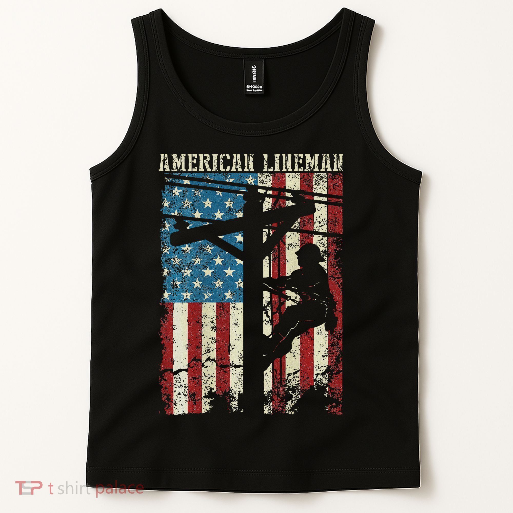 Lineman American Flag Electric Cable Gift Patriotic Lineman Tank Top