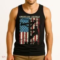 Lineman American Flag Electric Cable Gift Patriotic Lineman Tank Top thumb 3