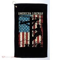 Lineman American Flag Electric Cable Gift Patriotic Lineman Golf Towel thumb 0