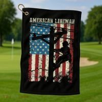 Lineman American Flag Electric Cable Gift Patriotic Lineman Golf Towel thumb 1