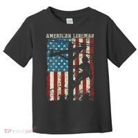 Lineman American Flag Electric Cable Gift Patriotic Lineman Toddler T-Shirt thumb 0
