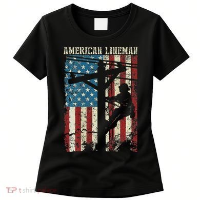 Lineman American Flag Electric Cable Gift Patriotic Lineman Women's T-Shirt