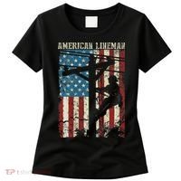 Lineman American Flag Electric Cable Gift Patriotic Lineman Women's T-Shirt thumb 0