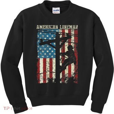 Lineman American Flag Electric Cable Gift Patriotic Lineman Kids Sweatshirt