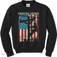 Lineman American Flag Electric Cable Gift Patriotic Lineman Kids Sweatshirt thumb 0