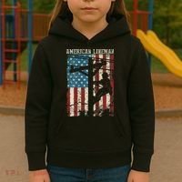 Lineman American Flag Electric Cable Gift Patriotic Lineman Kids Hoodie thumb 3