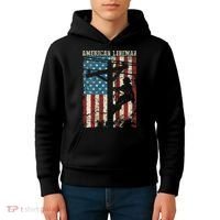 Lineman American Flag Electric Cable Gift Patriotic Lineman Kids Hoodie thumb 4