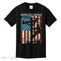 Lineman American Flag Electric Cable Gift Patriotic Lineman Kids T-Shirt thumb 0