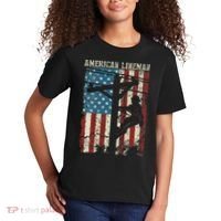 Lineman American Flag Electric Cable Gift Patriotic Lineman Kids T-Shirt thumb 2