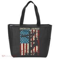 Lineman American Flag Electric Cable Gift Patriotic Lineman Tote Bag thumb 0