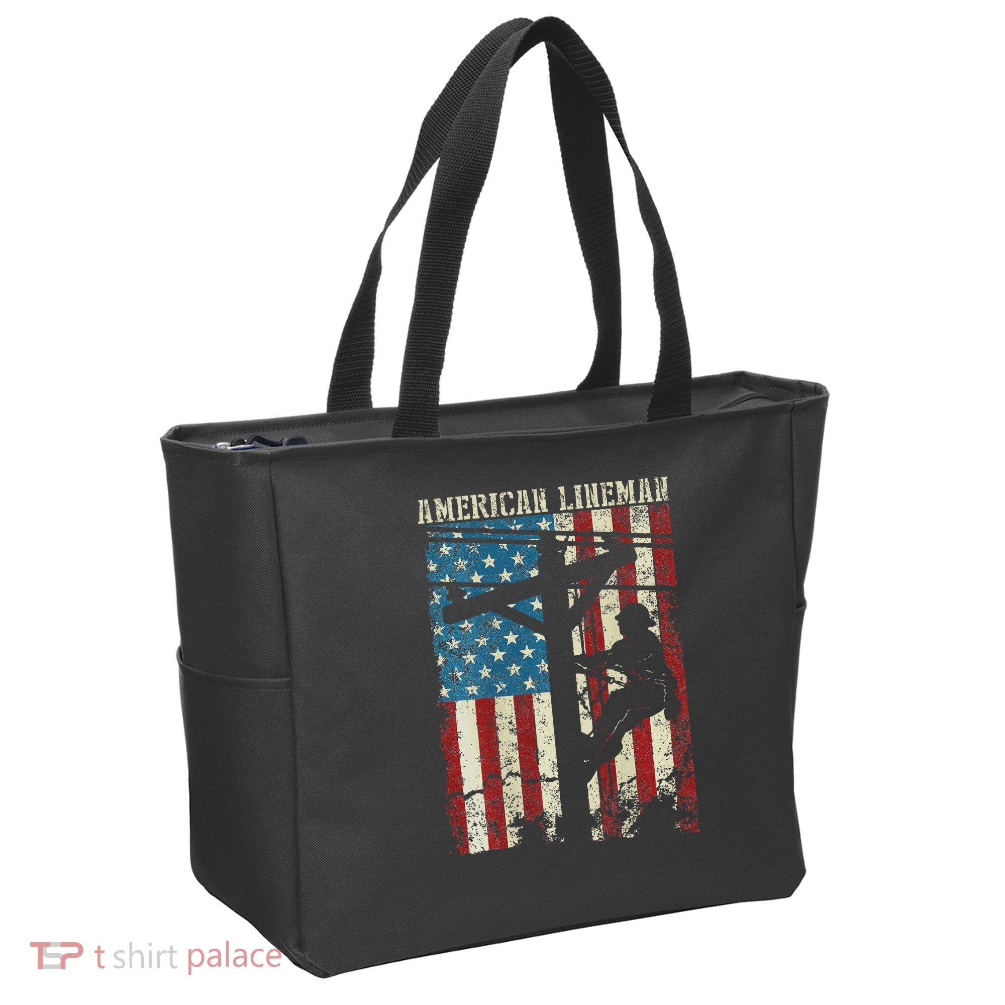 Lineman American Flag Electric Cable Gift Patriotic Lineman Tote Bag