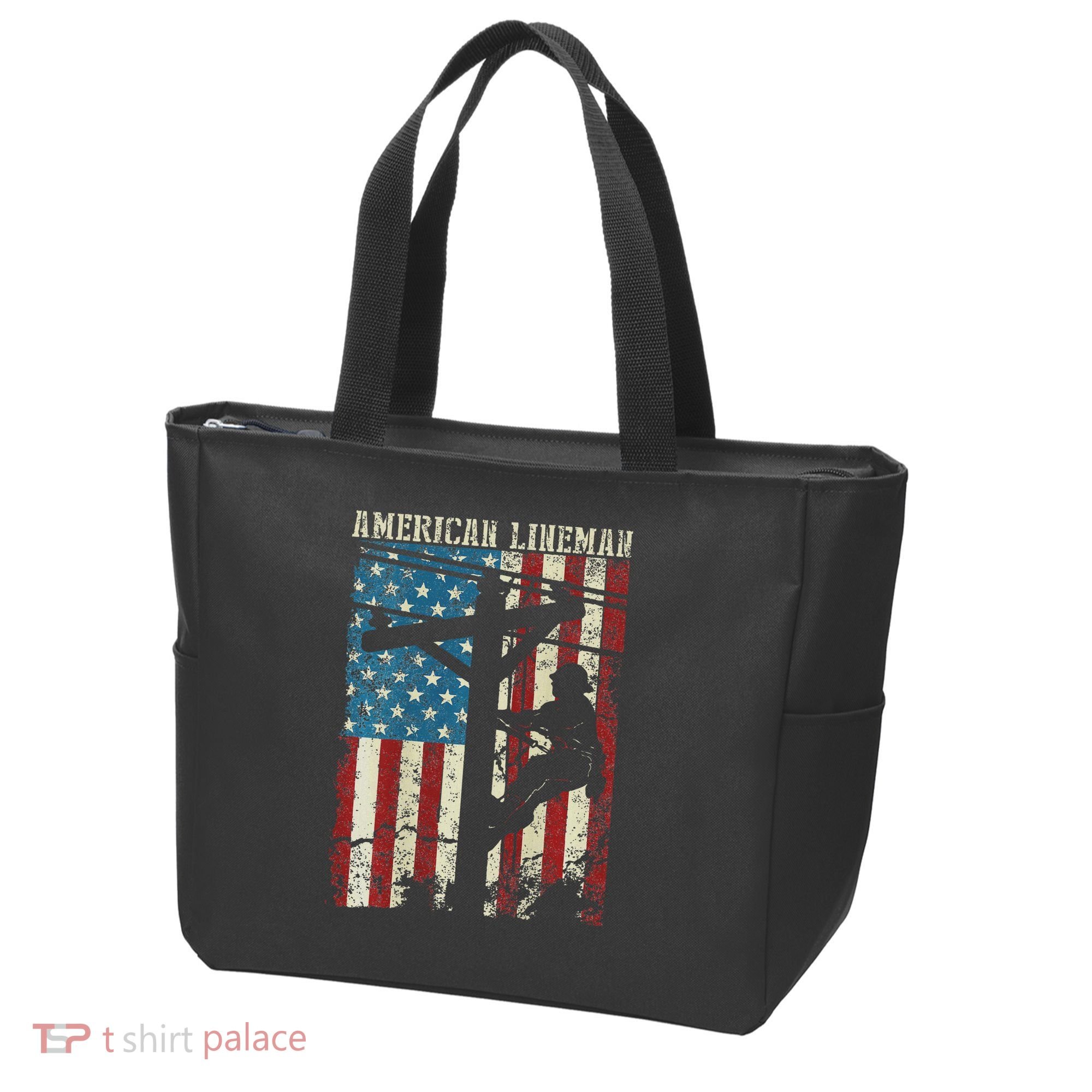 Lineman American Flag Electric Cable Gift Patriotic Lineman Tote Bag