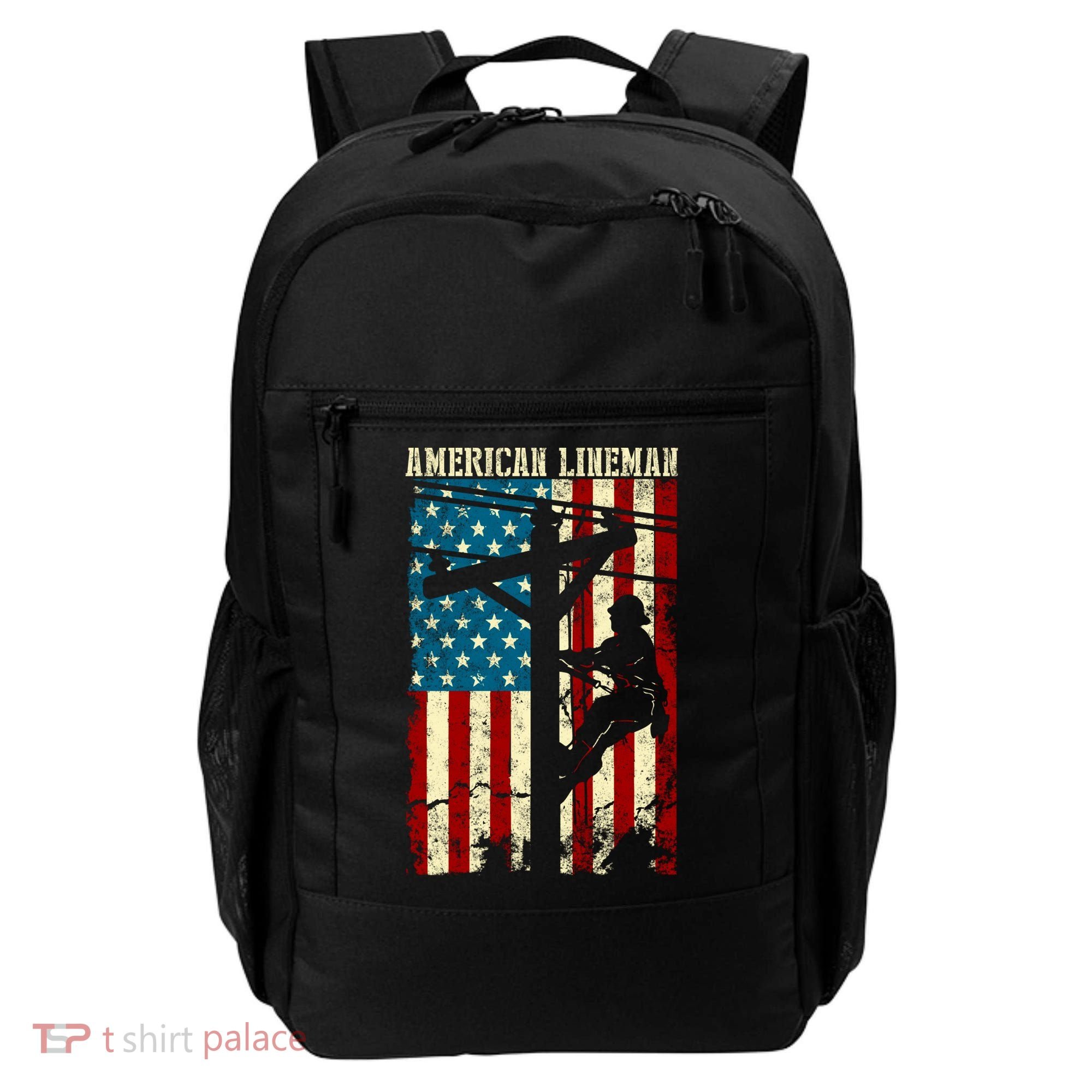 Lineman American flag Electric Cable gift Patriotic Lineman Backpack