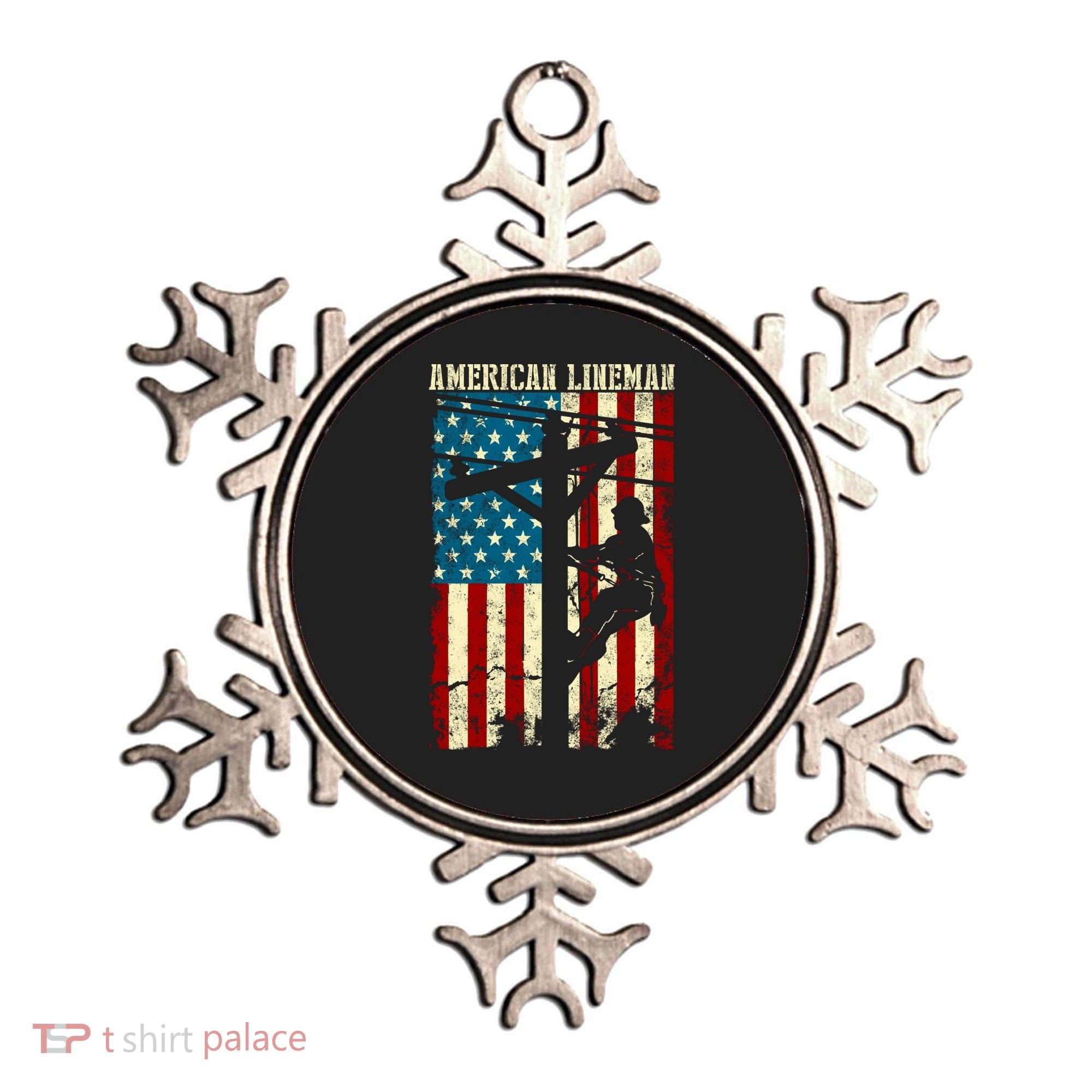 Lineman American flag Electric Cable gift Patriotic Lineman Ornament
