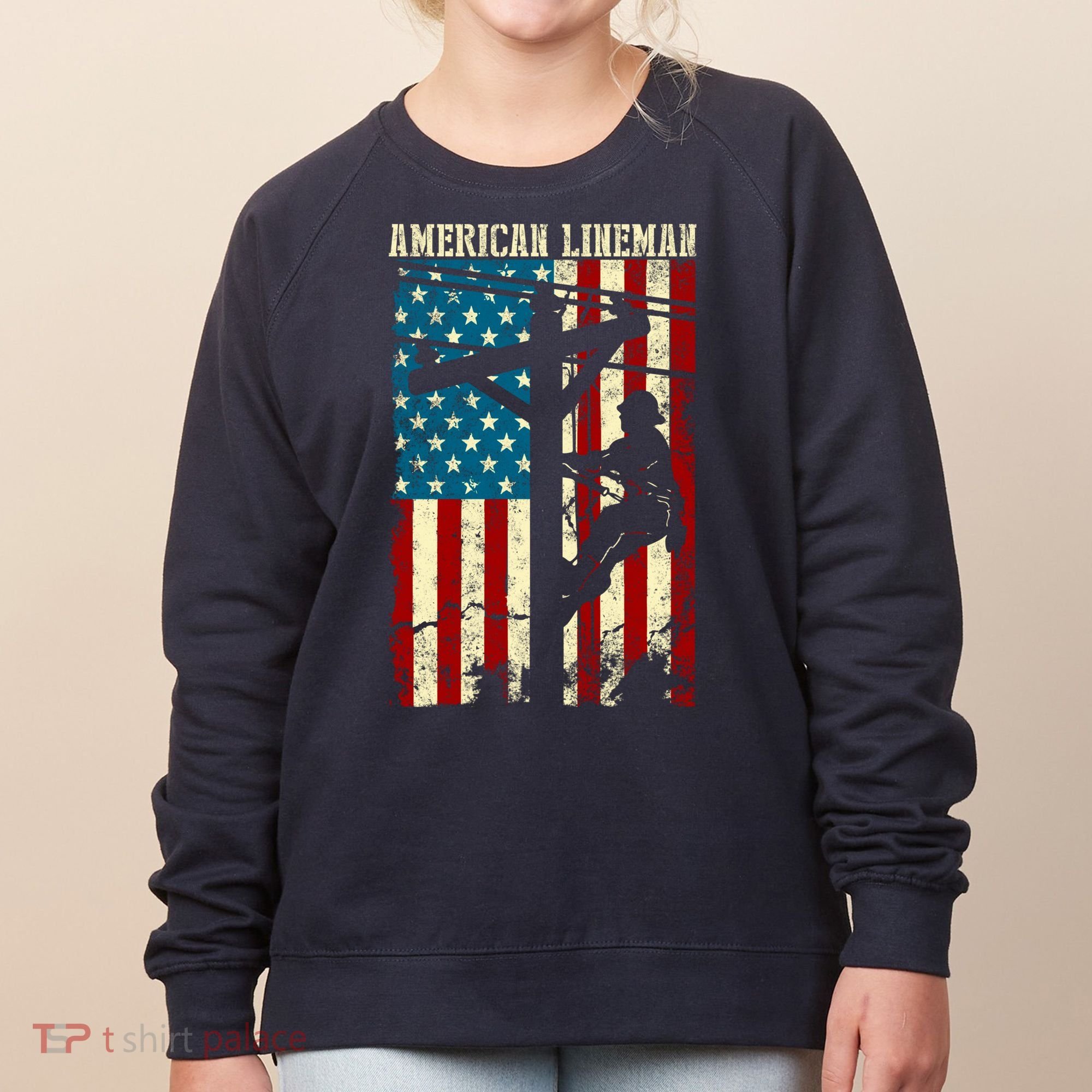 Lineman American flag Electric Cable gift Patriotic Lineman Women's Sweatshirt
