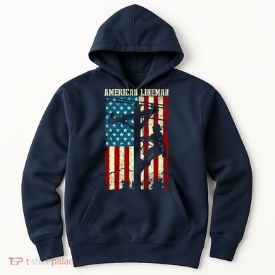 Lineman American flag Electric Cable gift Patriotic Lineman Hoodie