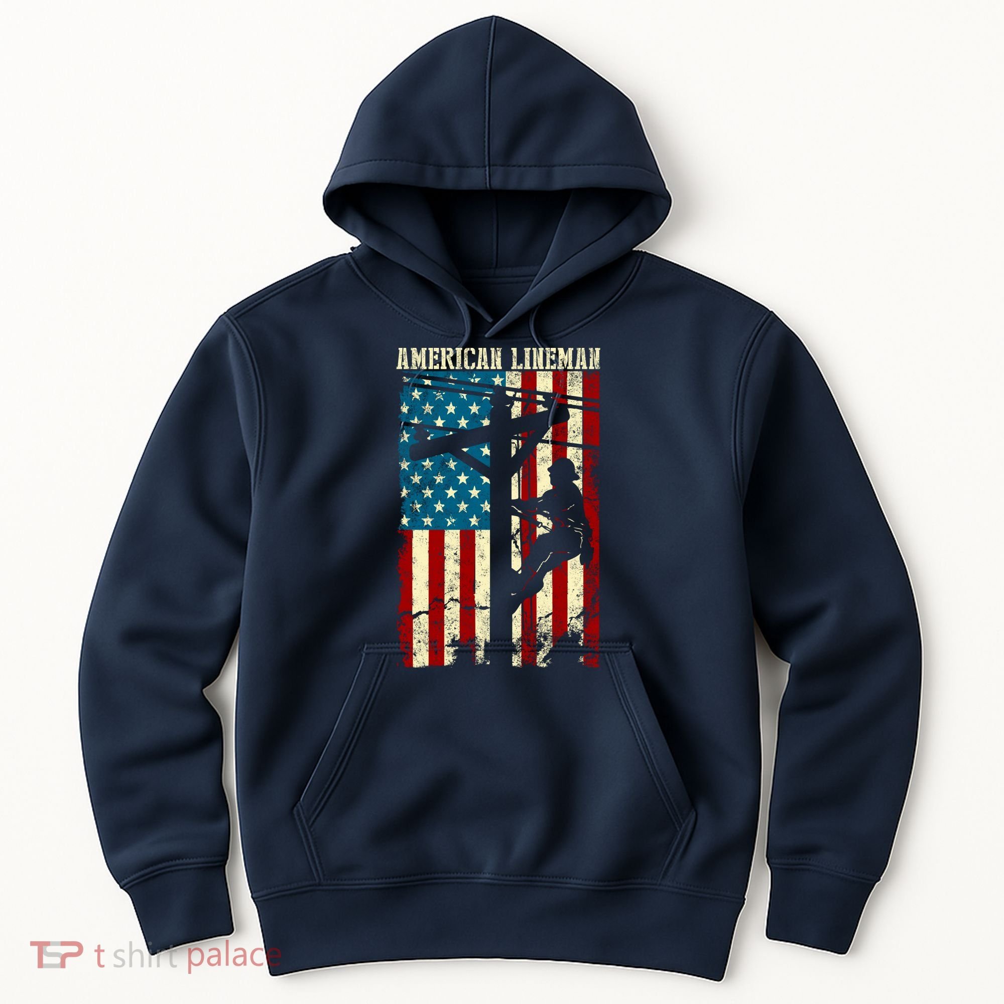 Lineman American flag Electric Cable gift Patriotic Lineman Hoodie