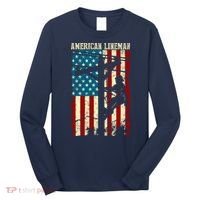 Lineman American flag Electric Cable gift Patriotic Lineman Long Sleeve Shirt thumb 0