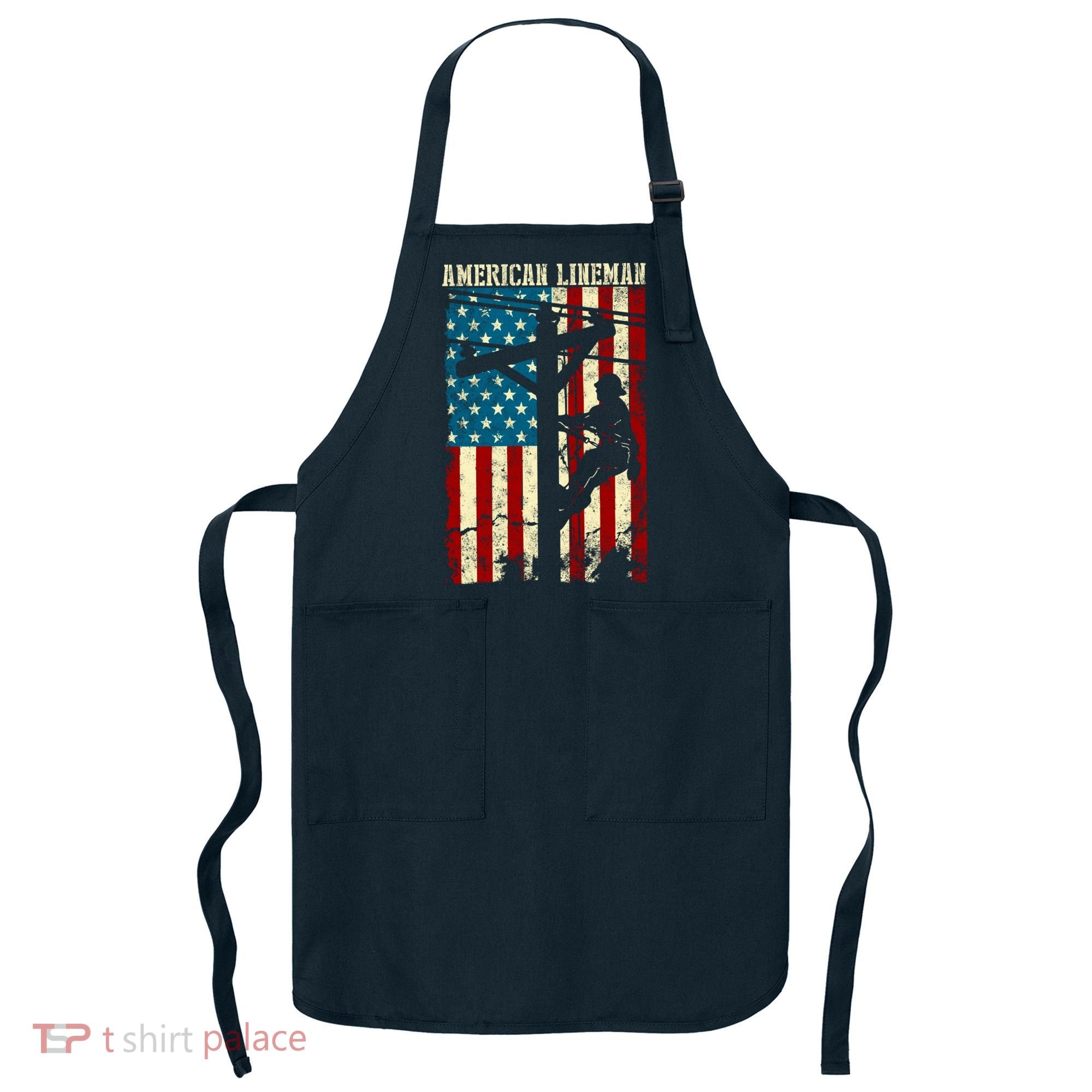 Lineman American flag Electric Cable gift Patriotic Lineman Apron