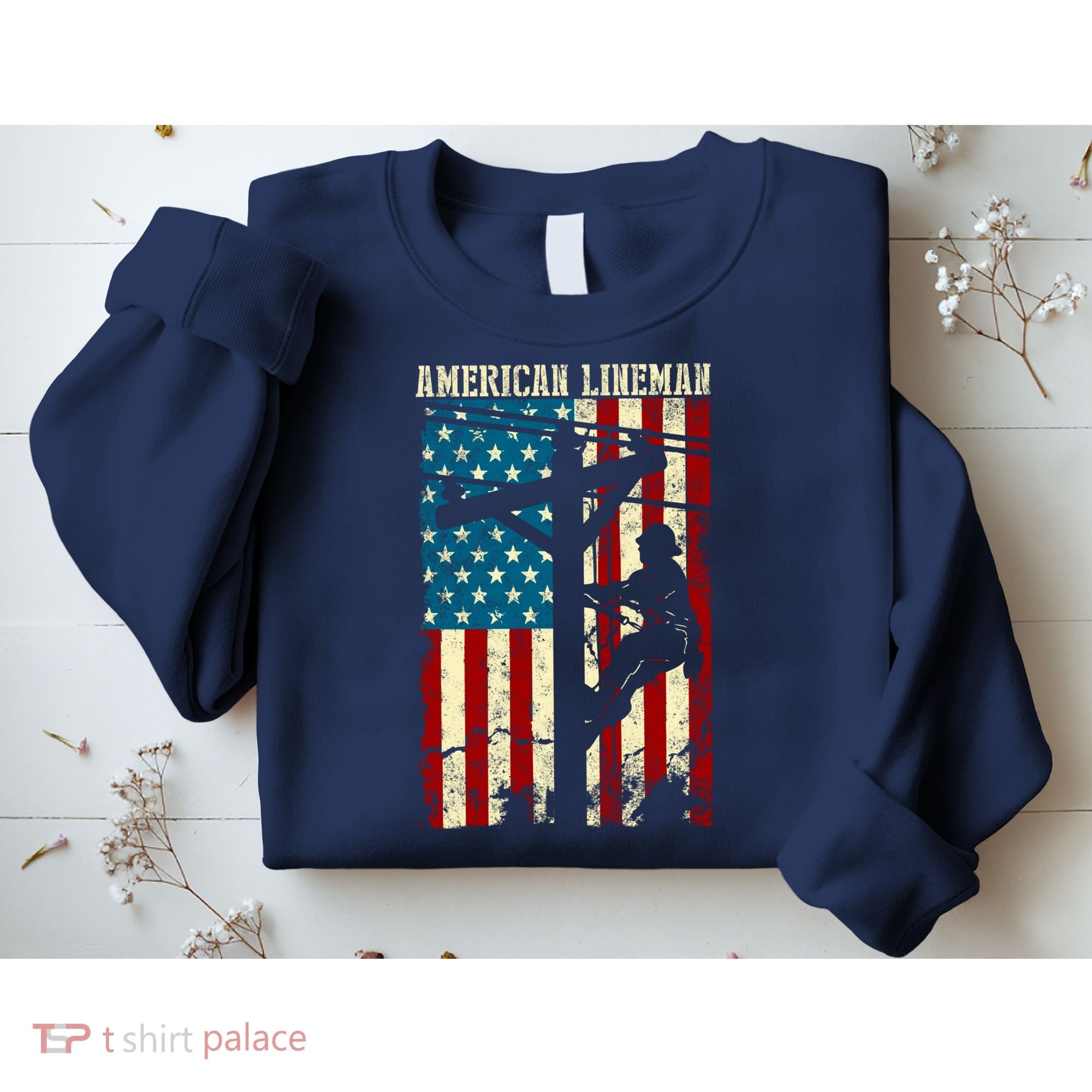 Lineman American flag Electric Cable gift Patriotic Lineman Sweatshirt