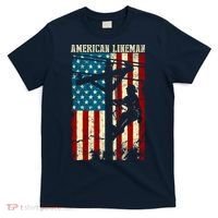 Lineman American flag Electric Cable gift Patriotic Lineman T-Shirt thumb 0