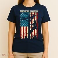 Lineman American flag Electric Cable gift Patriotic Lineman T-Shirt thumb 4