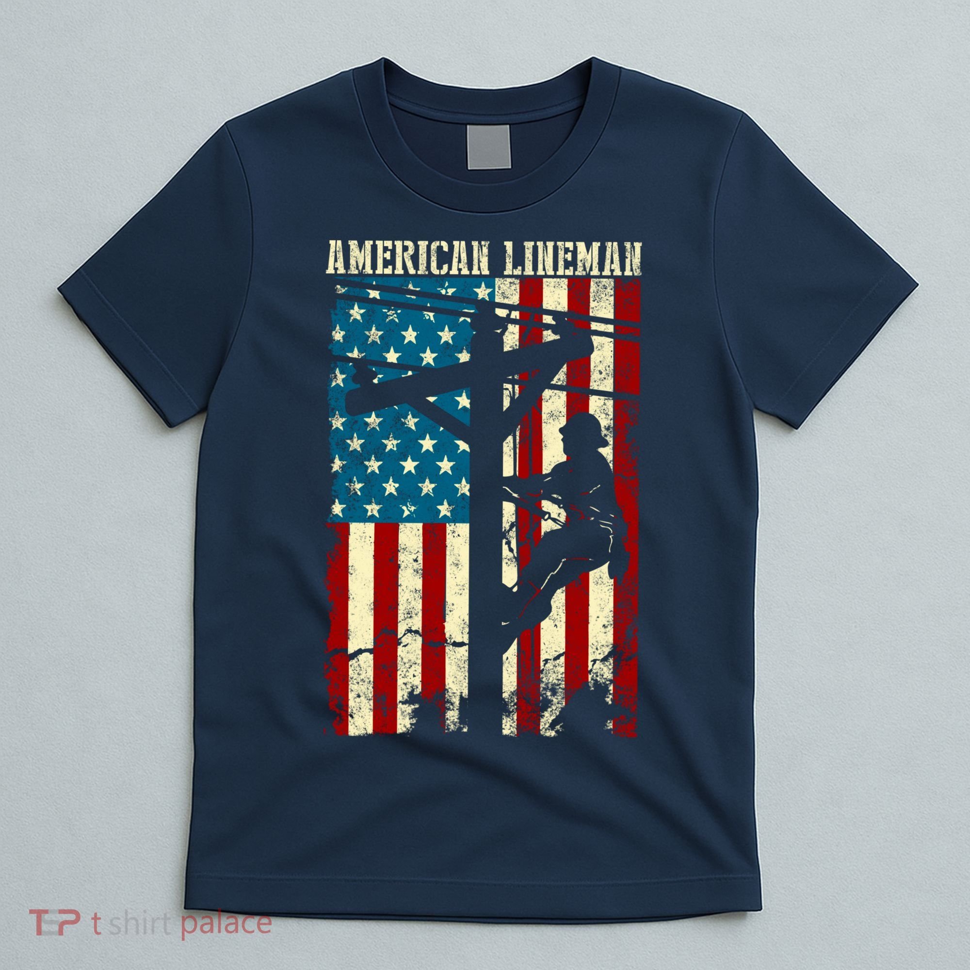 Lineman American flag Electric Cable gift Patriotic Lineman T-Shirt