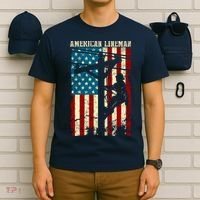 Lineman American flag Electric Cable gift Patriotic Lineman T-Shirt thumb 6