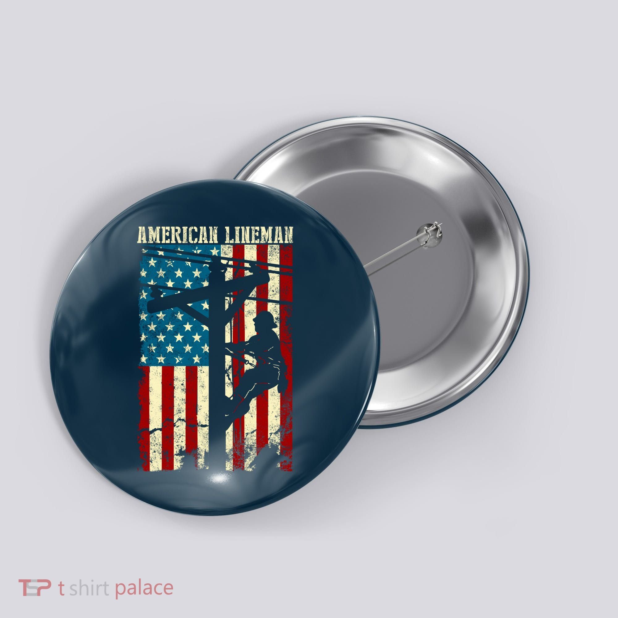 Lineman American flag Electric Cable gift Patriotic Lineman Button