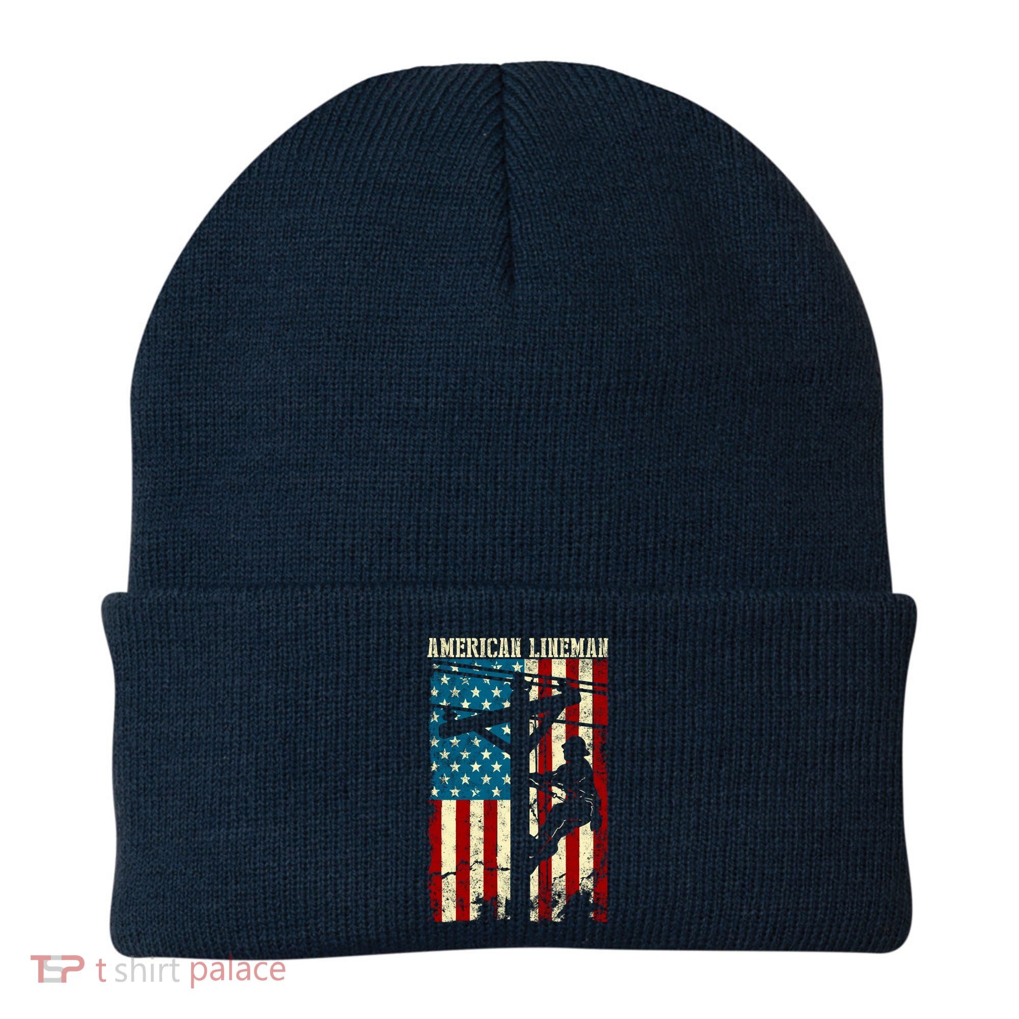 Lineman American flag Electric Cable gift Patriotic Lineman Beanie