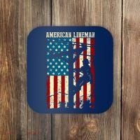 Lineman American flag Electric Cable gift Patriotic Lineman Coaster thumb 0