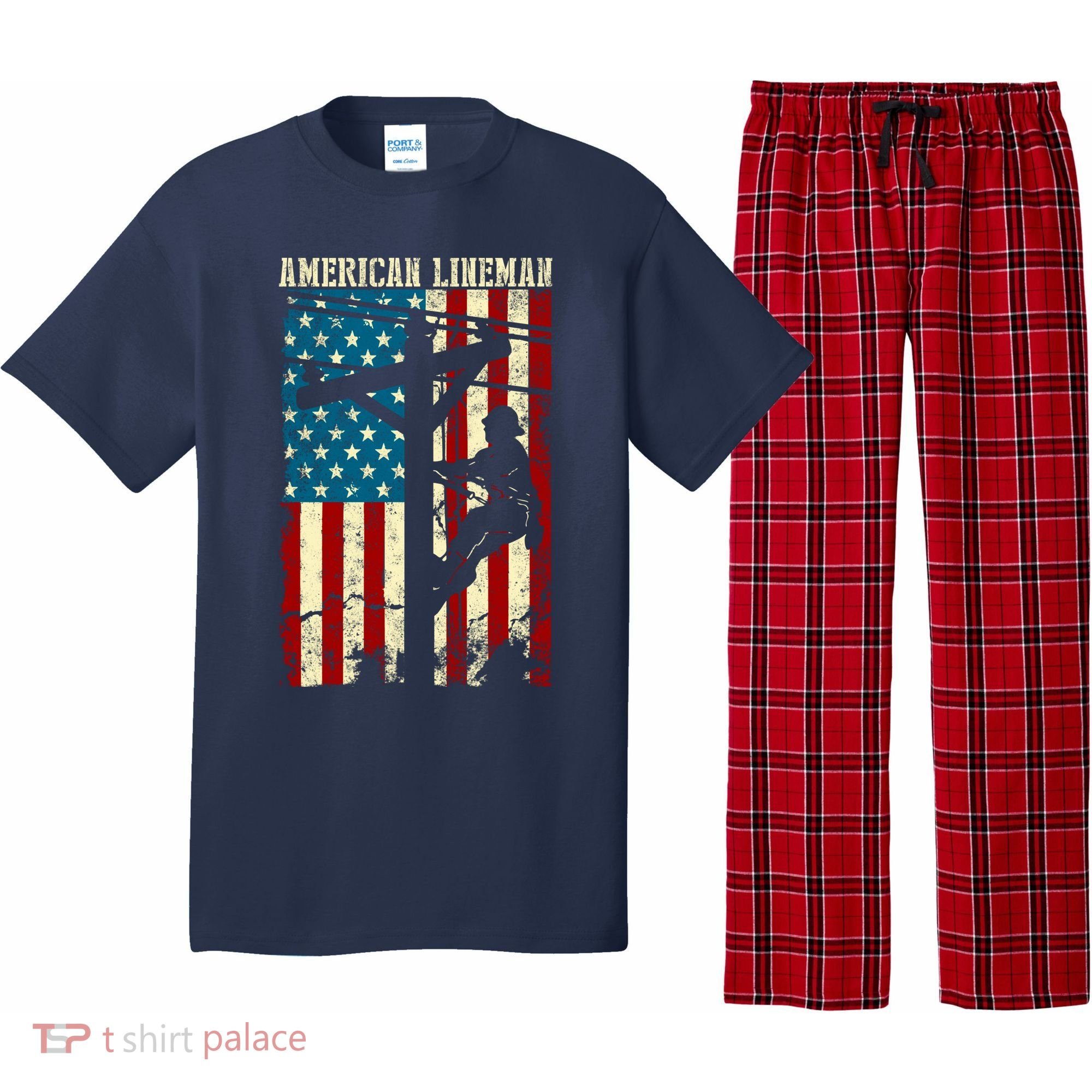 Lineman American flag Electric Cable gift Patriotic Lineman Pajama Set