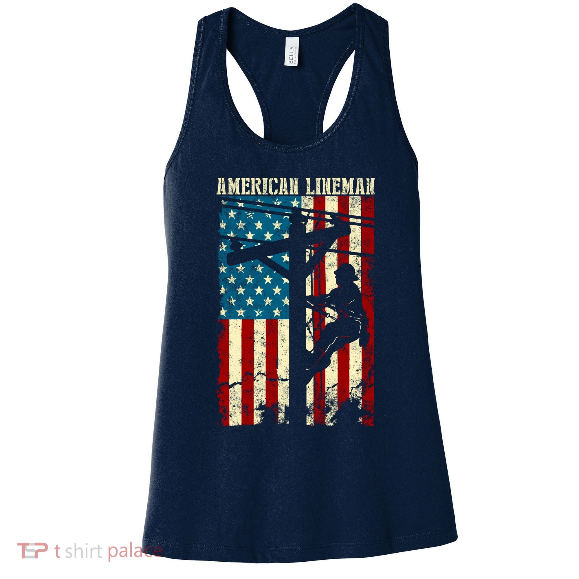 Lineman American flag Electric Cable gift Patriotic Lineman Women's Tank Top