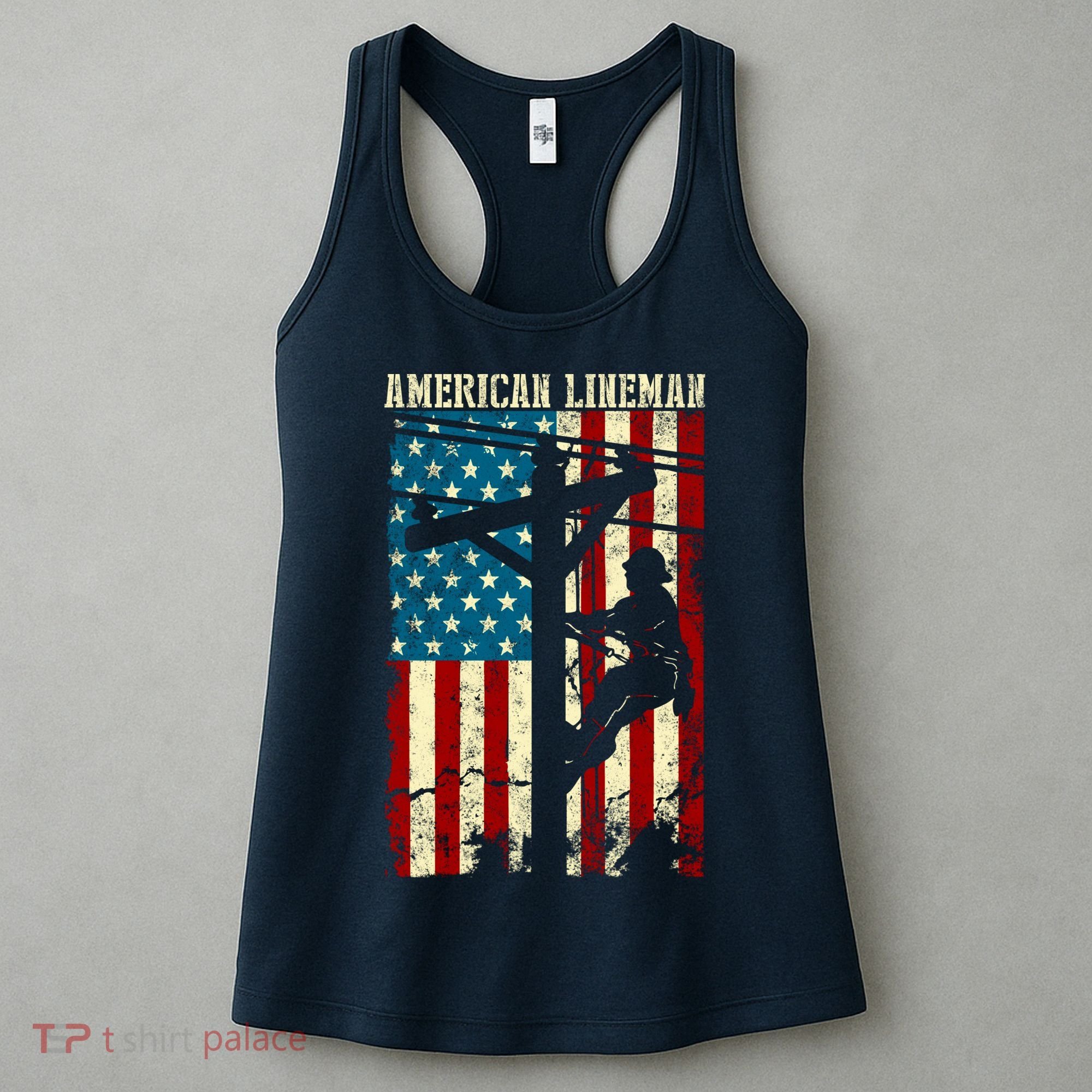 Lineman American flag Electric Cable gift Patriotic Lineman Women's Tank Top