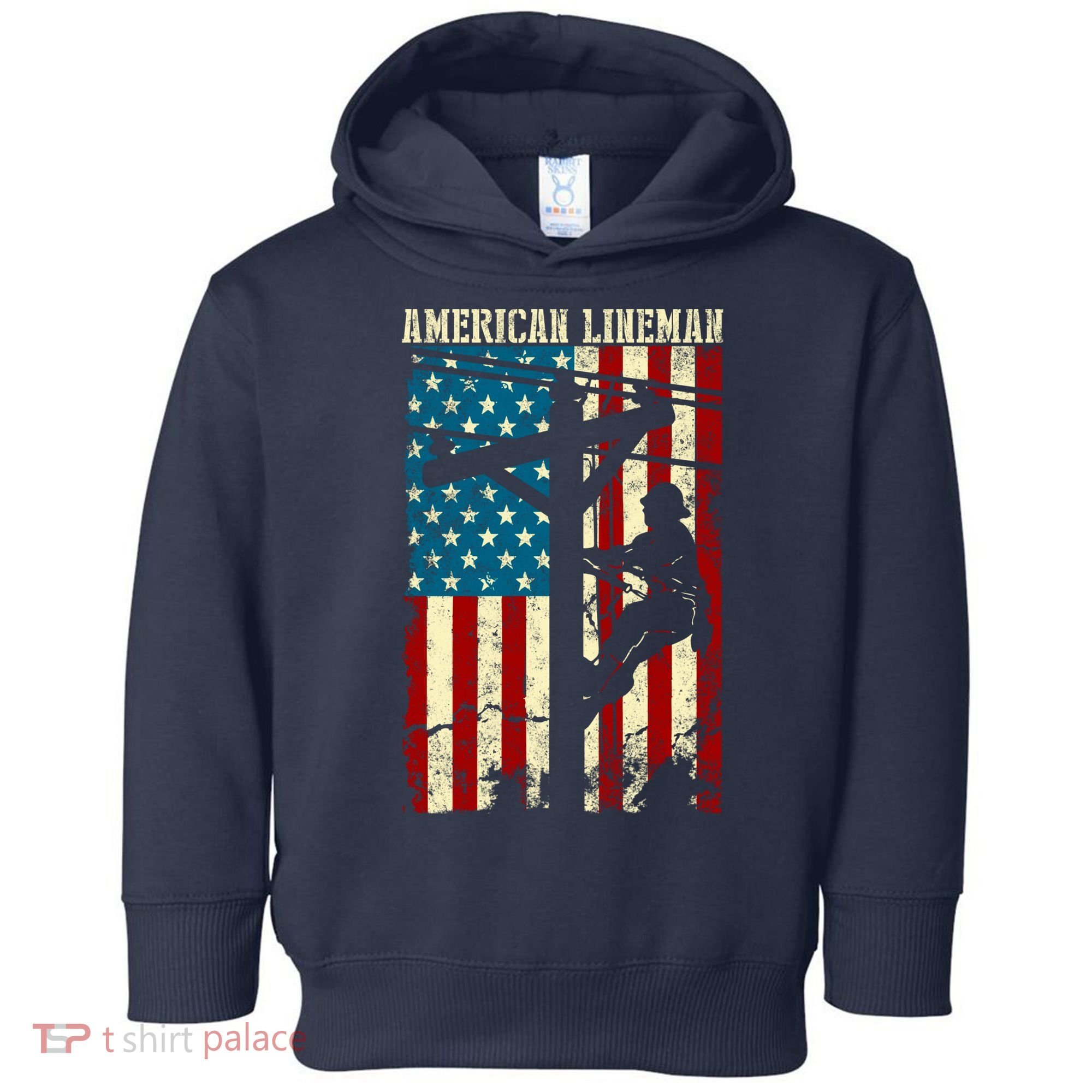 Lineman American flag Electric Cable gift Patriotic Lineman Toddler Hoodie