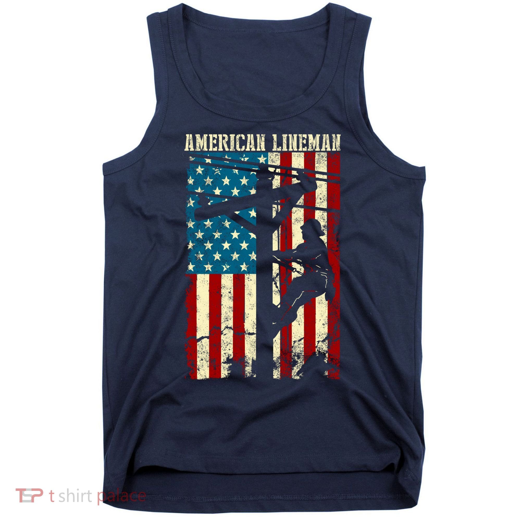 Lineman American flag Electric Cable gift Patriotic Lineman Tank Top