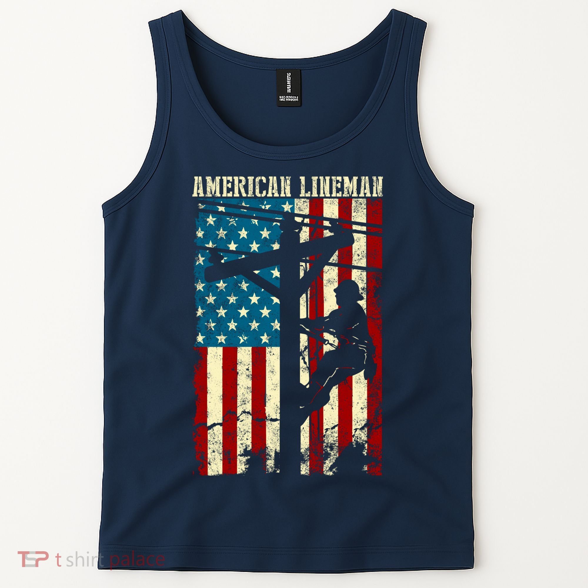 Lineman American flag Electric Cable gift Patriotic Lineman Tank Top