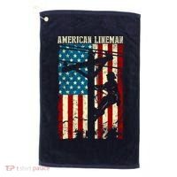 Lineman American flag Electric Cable gift Patriotic Lineman Golf Towel thumb 0