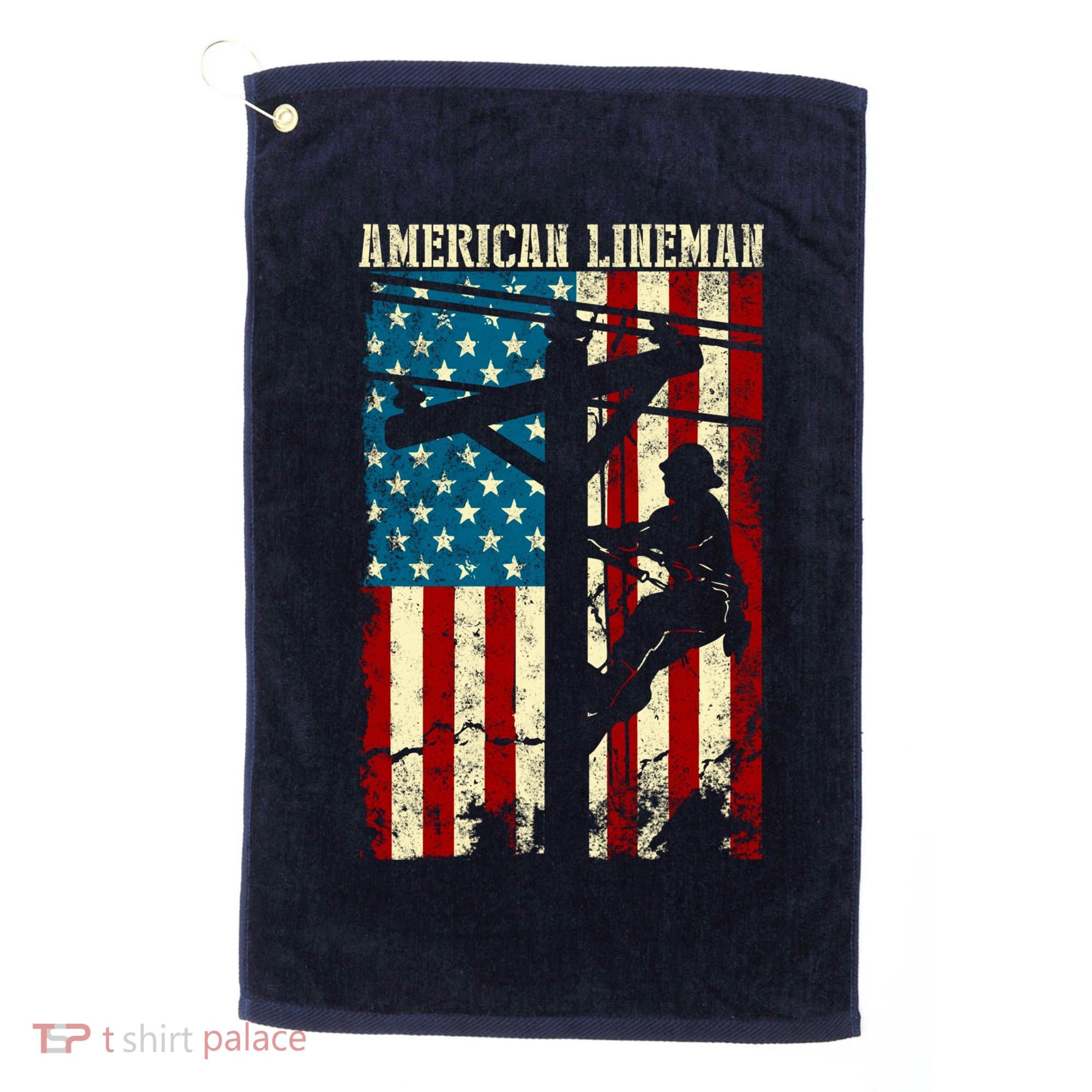 Lineman American flag Electric Cable gift Patriotic Lineman Golf Towel