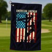 Lineman American flag Electric Cable gift Patriotic Lineman Golf Towel thumb 1