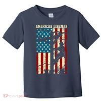 Lineman American flag Electric Cable gift Patriotic Lineman Toddler T-Shirt thumb 0
