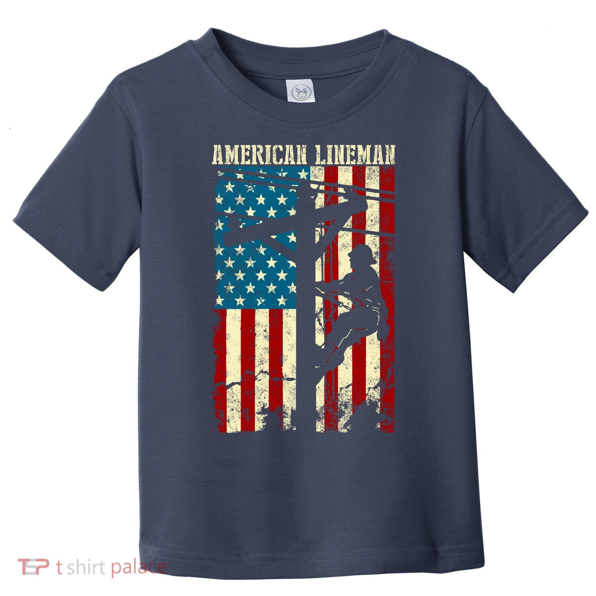 Lineman American flag Electric Cable gift Patriotic Lineman Toddler T-Shirt