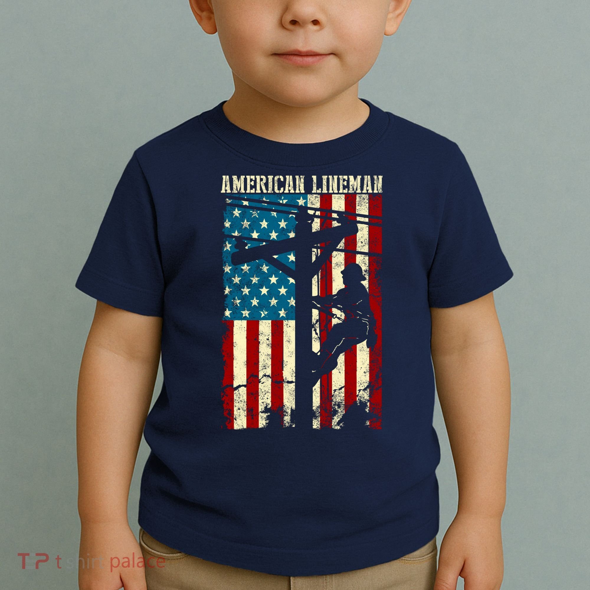 Lineman American flag Electric Cable gift Patriotic Lineman Toddler T-Shirt