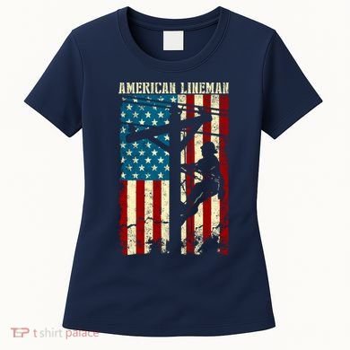 Lineman American flag Electric Cable gift Patriotic Lineman Women's T-Shirt