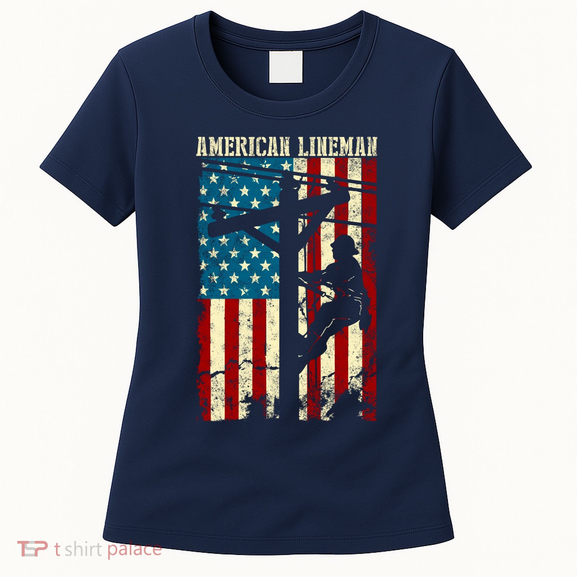 Lineman American flag Electric Cable gift Patriotic Lineman Women's T-Shirt