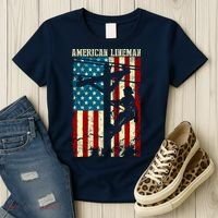 Lineman American flag Electric Cable gift Patriotic Lineman Women's T-Shirt thumb 3